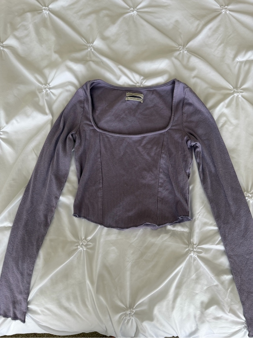 Urban Outfitters Dusty Lavender Ribbed Square-Neck Long Sleeve Top